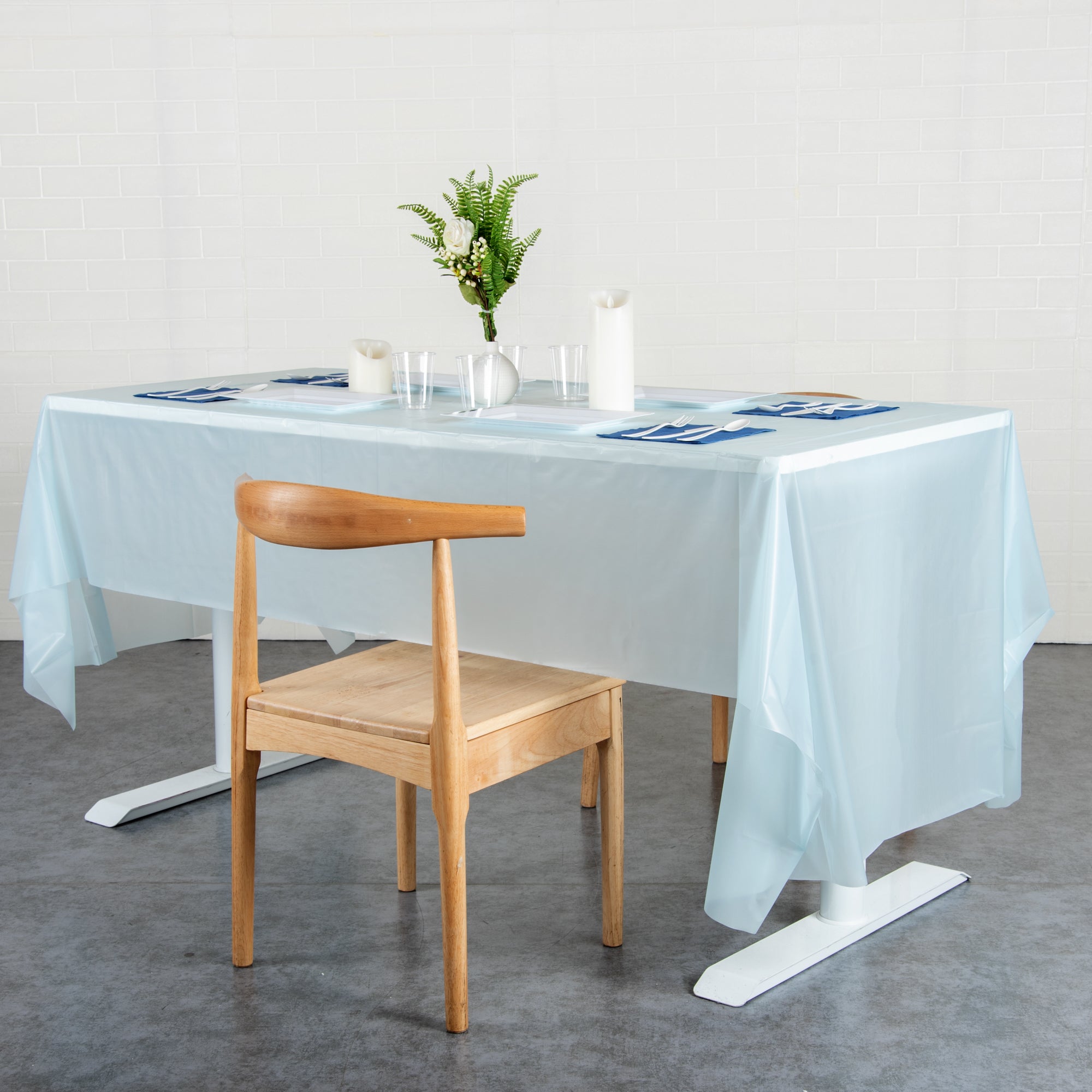 Table Tek Blue Plastic Table Cover Roll - with Slide Cutter - 100' x 54" - 10 count box