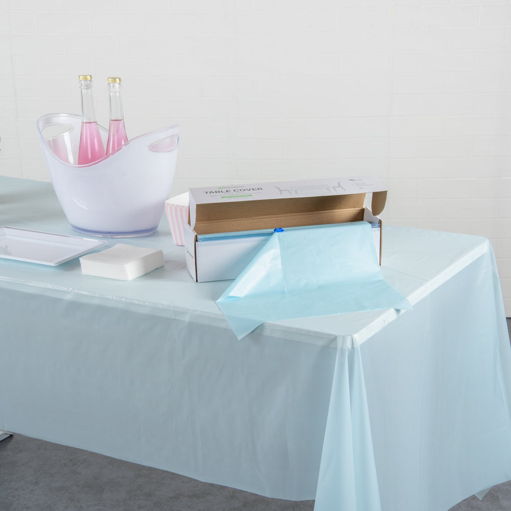 Table Tek Blue Plastic Table Cover Roll - with Slide Cutter - 100' x 54" - 10 count box