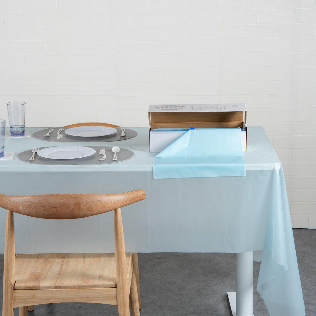 Table Tek Blue Plastic Table Cover Roll - with Slide Cutter - 100' x 54" - 10 count box