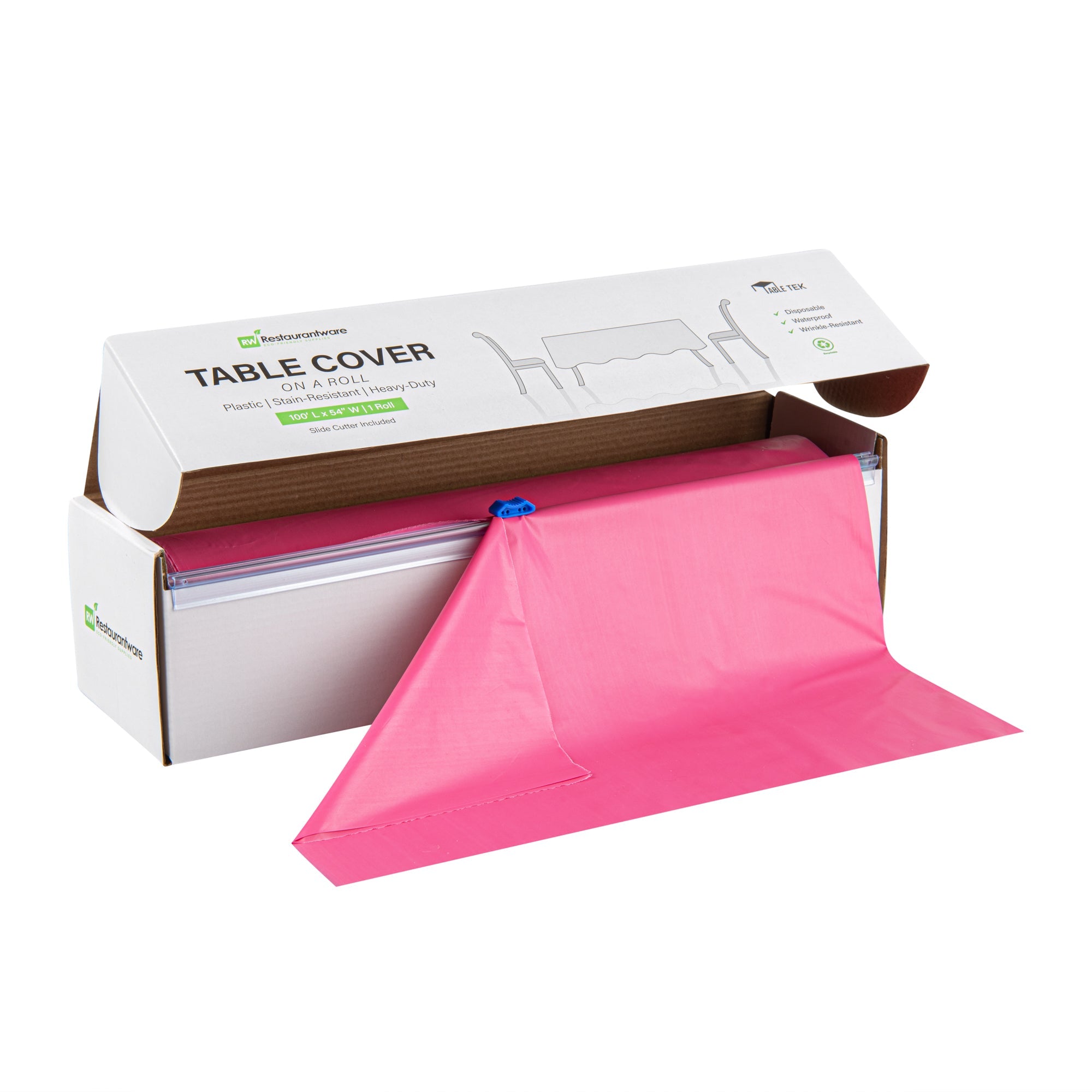 Table Tek Pink Plastic Table Cover Roll - with Slide Cutter - 100' x 54" - 1 count box