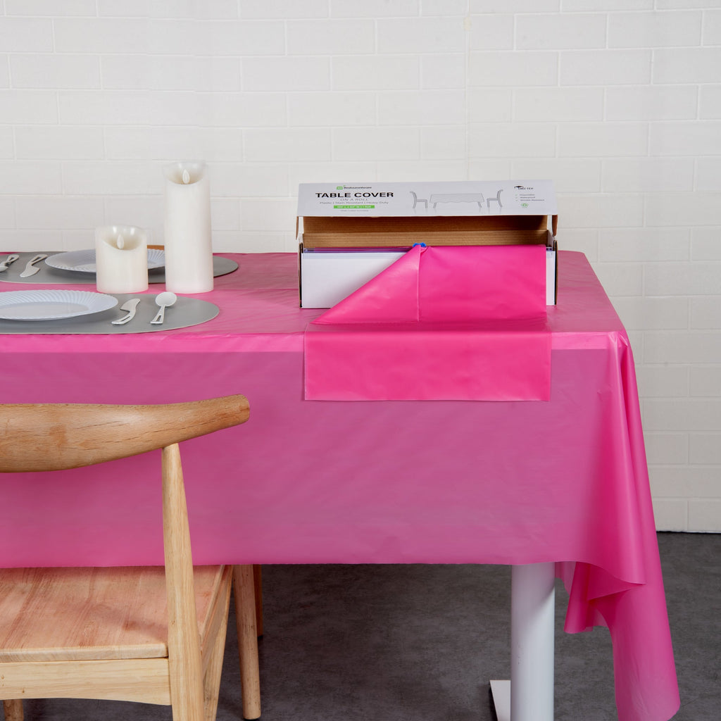 Table Tek Pink Plastic Table Cover Roll - with Slide Cutter - 100' x 54" - 1 count box