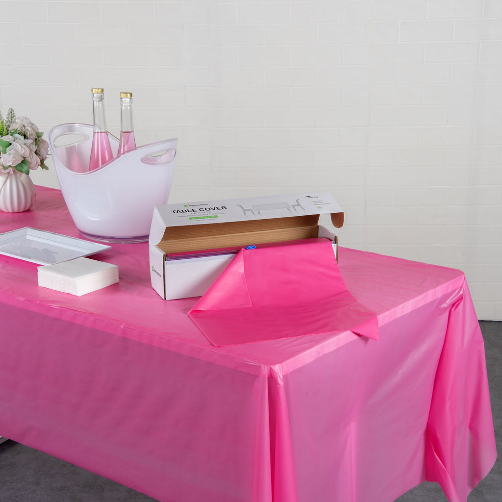 Table Tek Pink Plastic Table Cover Roll - with Slide Cutter - 100' x 54" - 10 count box