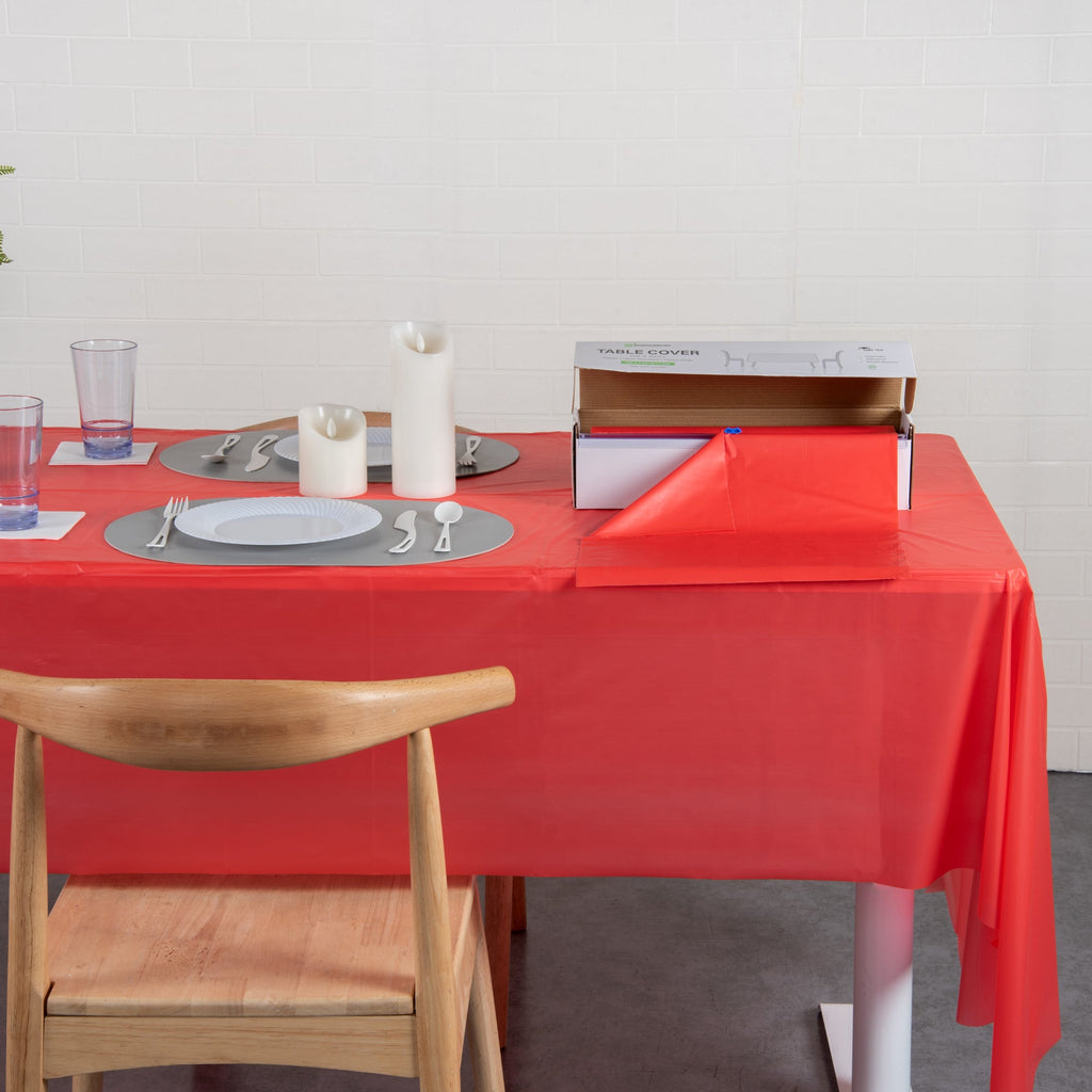 Table Tek Red Plastic Table Cover Roll - with Slide Cutter - 100' x 54" - 1 count box