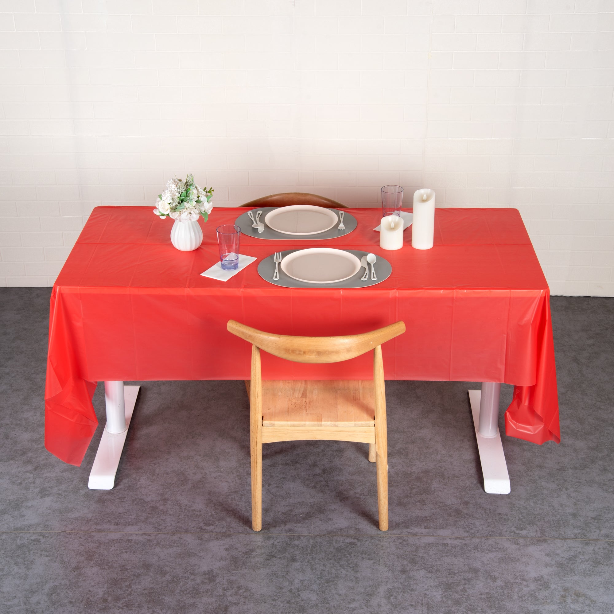 Table Tek Red Plastic Table Cover Roll - with Slide Cutter - 100' x 54" - 10 count box