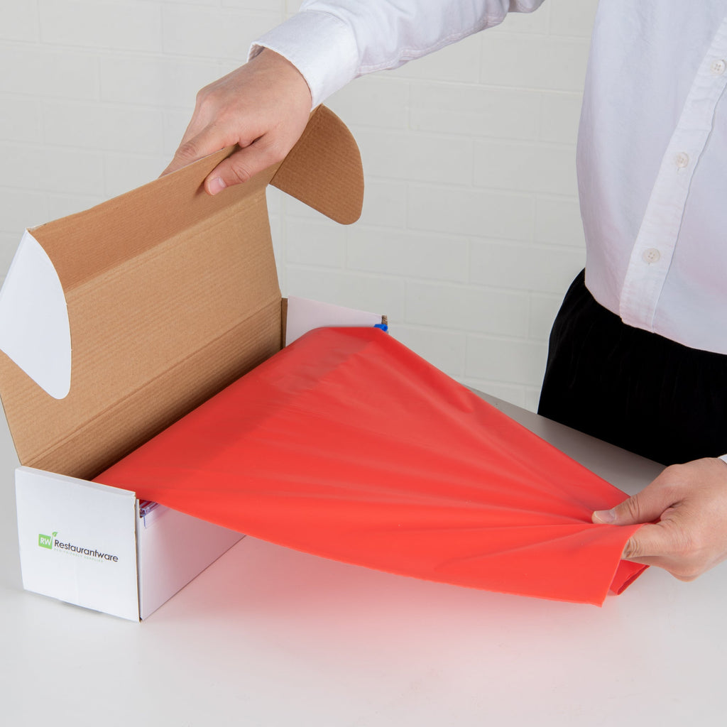 Table Tek Red Plastic Table Cover Roll - with Slide Cutter - 100' x 54" - 10 count box