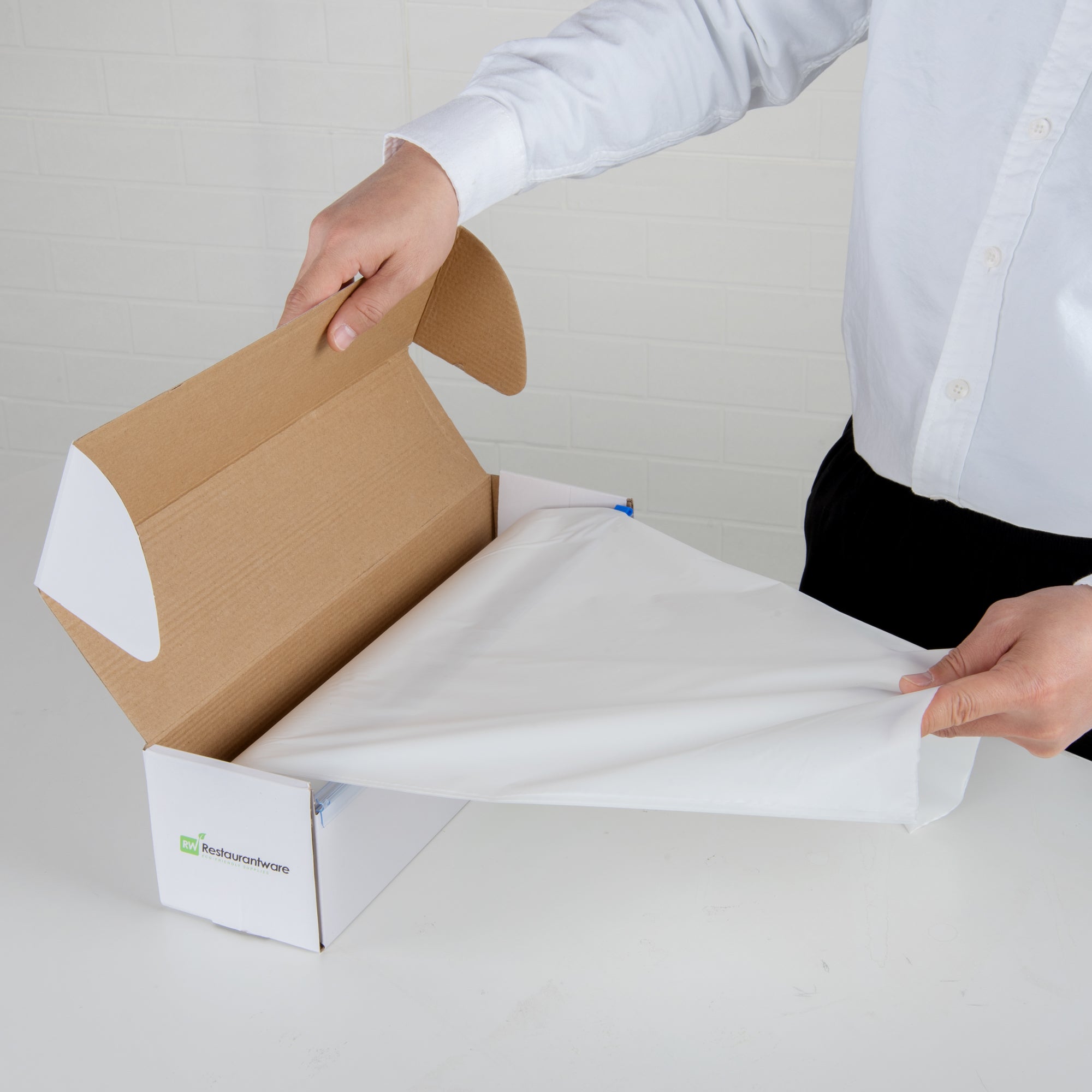 Table Tek White Plastic Table Cover Roll - with Slide Cutter - 100' x 54" - 1 count box