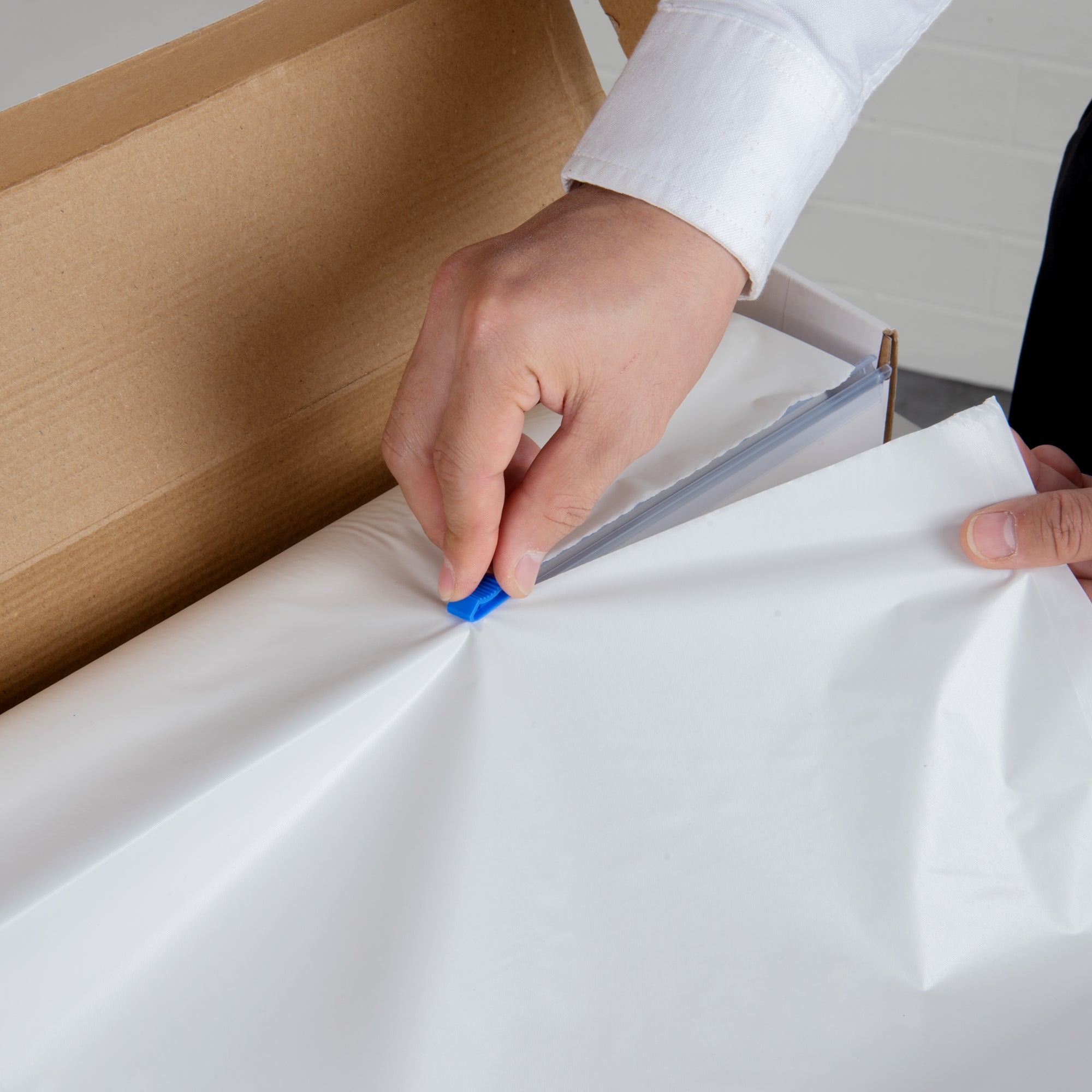 Table Tek White Plastic Table Cover Roll - with Slide Cutter - 100' x 54" - 1 count box