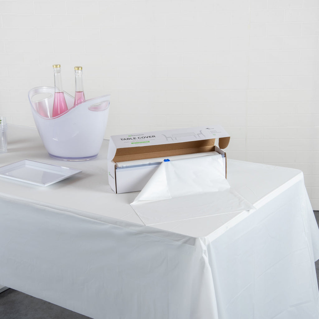 Table Tek White Plastic Table Cover Roll - with Slide Cutter - 100' x 54" - 1 count box