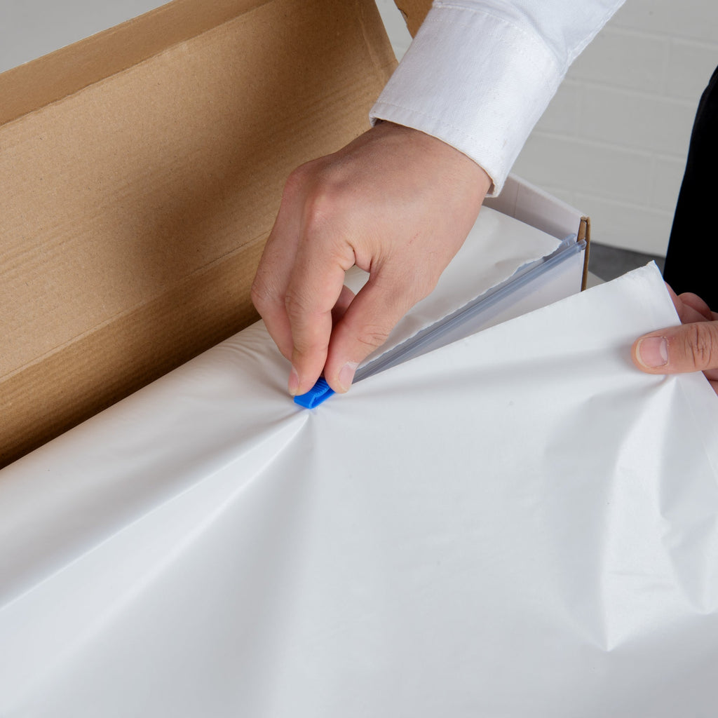 Table Tek White Plastic Table Cover Roll - with Slide Cutter - 100' x 54" - 10 count box