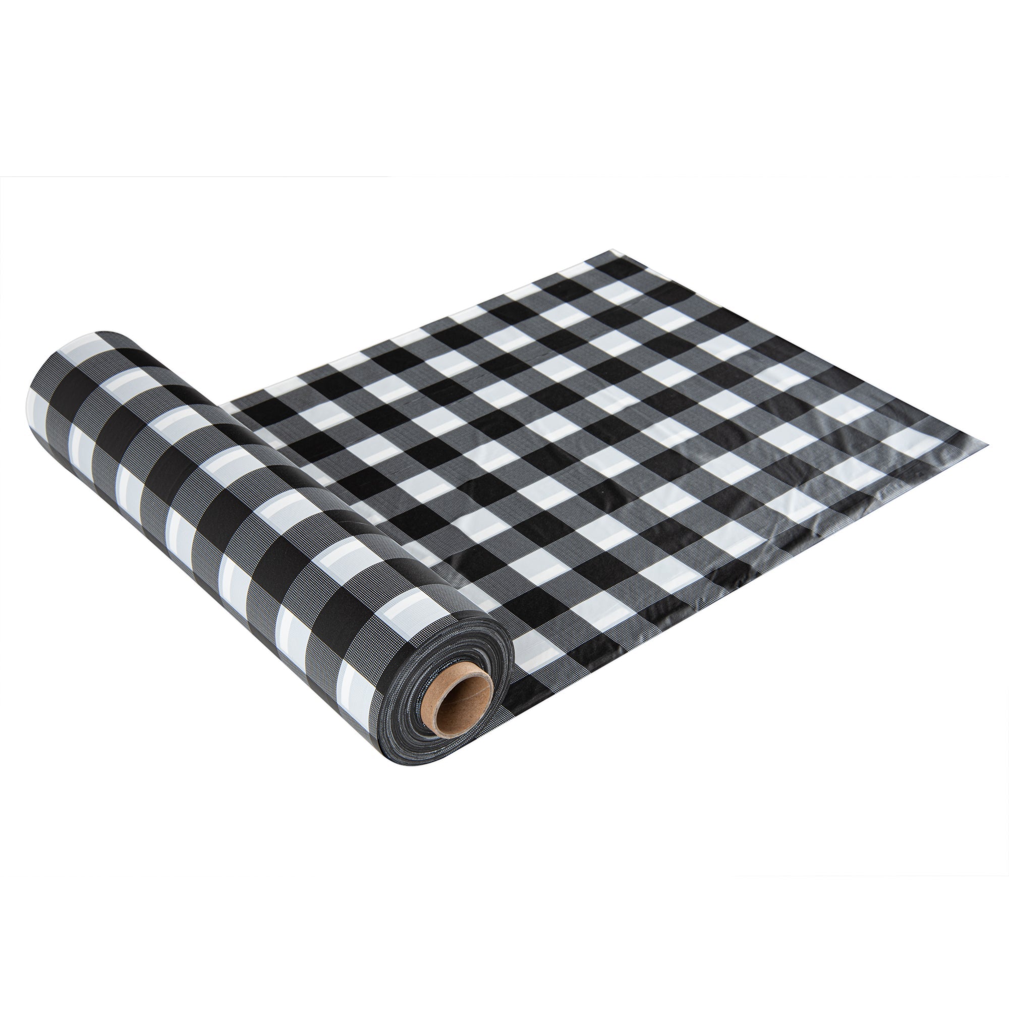 Table Tek Black Gingham Plastic Table Cover Roll - with Slide Cutter - 100' x 54" - 1 count box