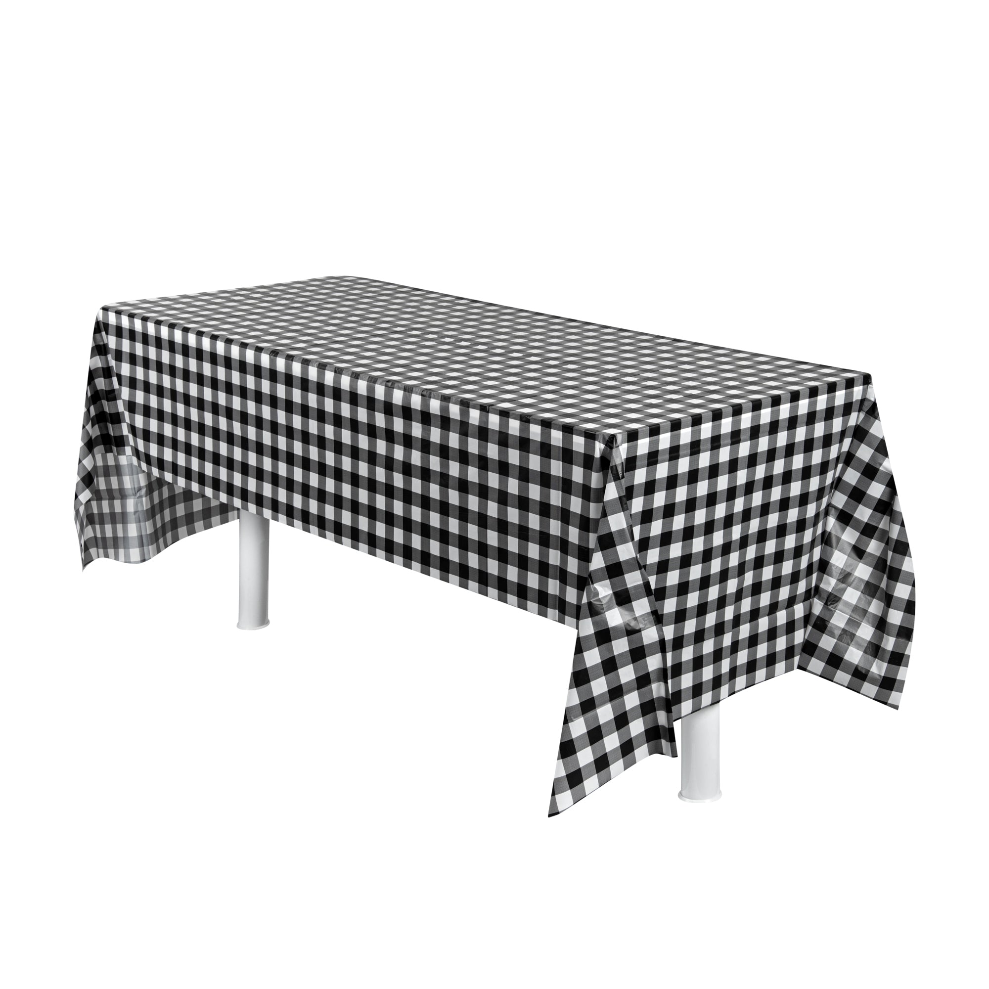 Table Tek Black Gingham Plastic Table Cover Roll - with Slide Cutter - 100' x 54" - 1 count box
