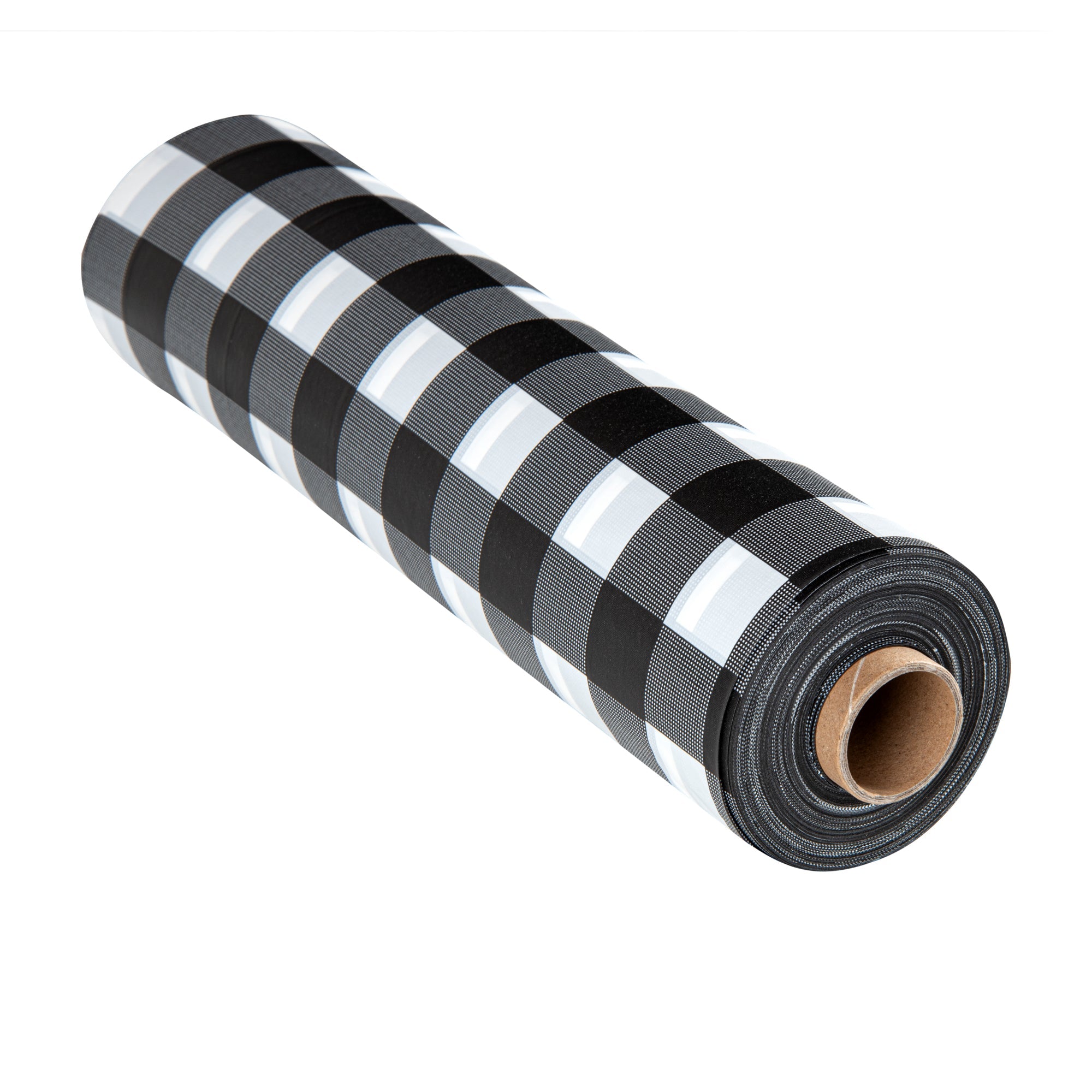 Table Tek Black Gingham Plastic Table Cover Roll - with Slide Cutter - 100' x 54" - 10 count box