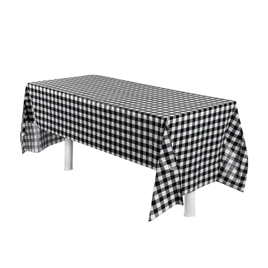 Table Tek Black Gingham Plastic Table Cover Roll - with Slide Cutter - 100' x 54" - 10 count box