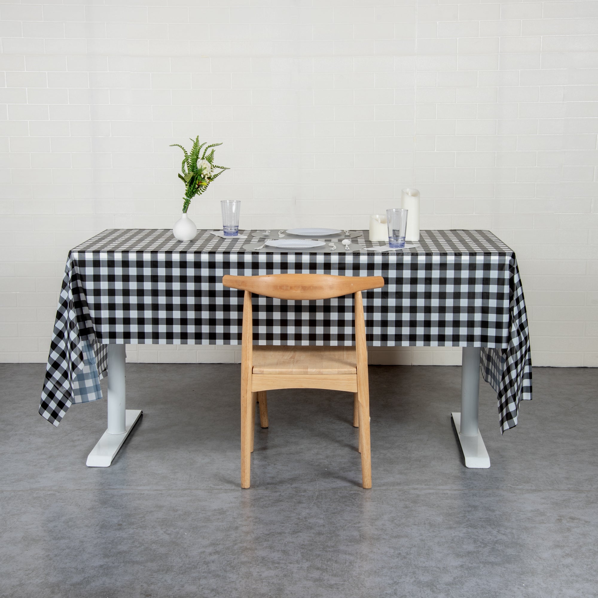 Table Tek Black Gingham Plastic Table Cover Roll - with Slide Cutter - 100' x 54" - 10 count box