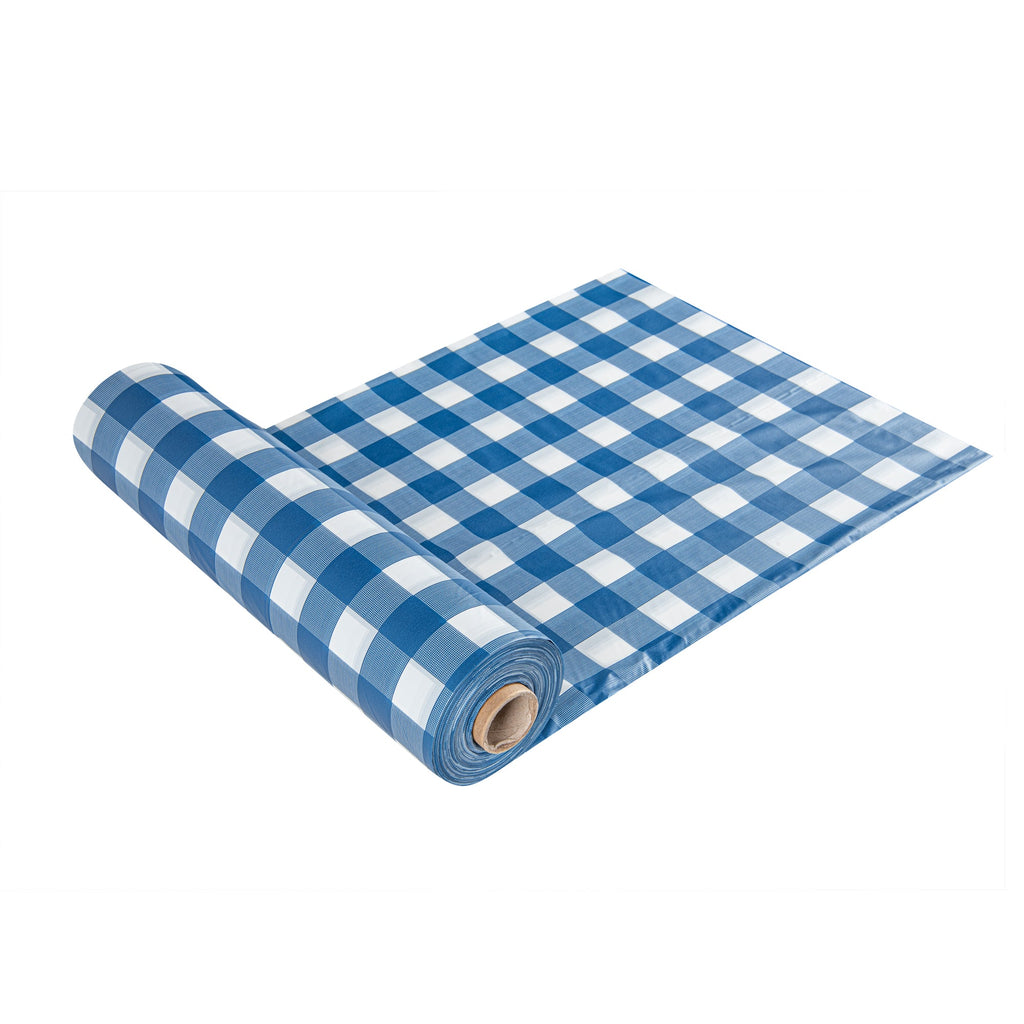 Table Tek Blue Gingham Plastic Table Cover Roll - with Slide Cutter - 100' x 54" - 1 count box