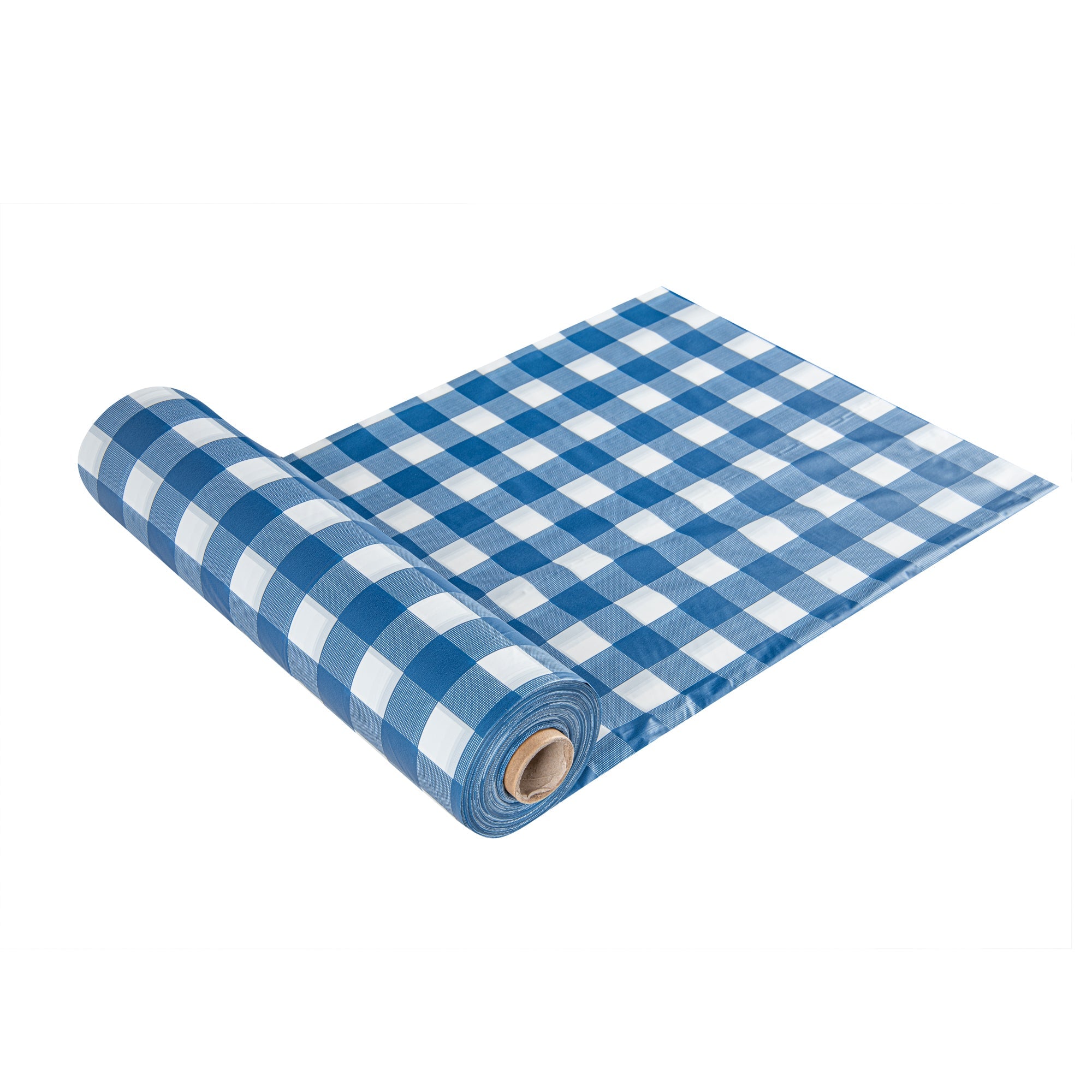 Table Tek Blue Gingham Plastic Table Cover Roll - with Slide Cutter - 100' x 54" - 1 count box