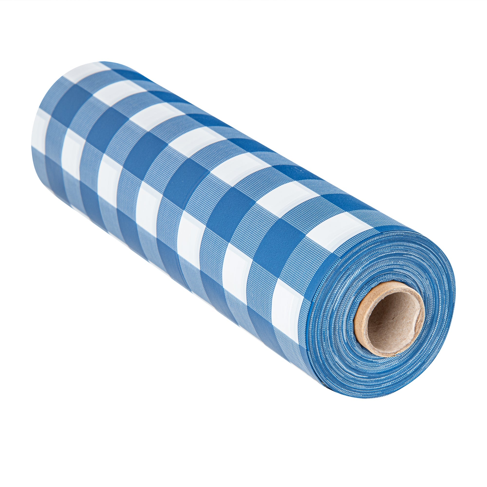 Table Tek Blue Gingham Plastic Table Cover Roll - with Slide Cutter - 100' x 54" - 1 count box