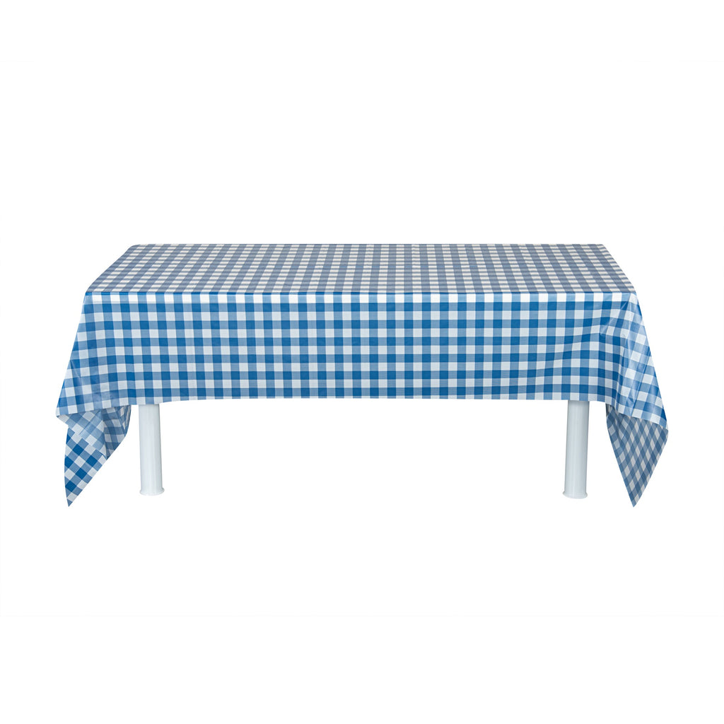 Table Tek Blue Gingham Plastic Table Cover Roll - with Slide Cutter - 100' x 54" - 1 count box