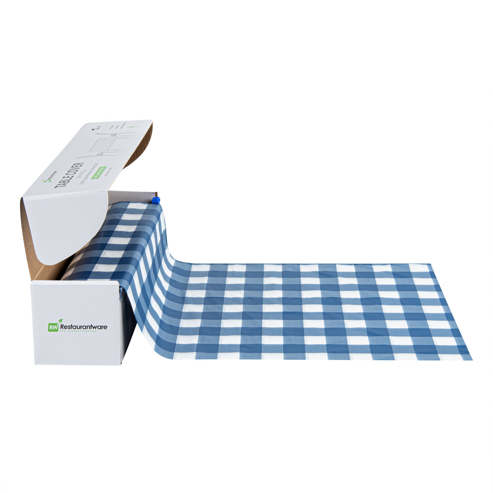Table Tek Blue Gingham Plastic Table Cover Roll - with Slide Cutter - 100' x 54" - 10 count box