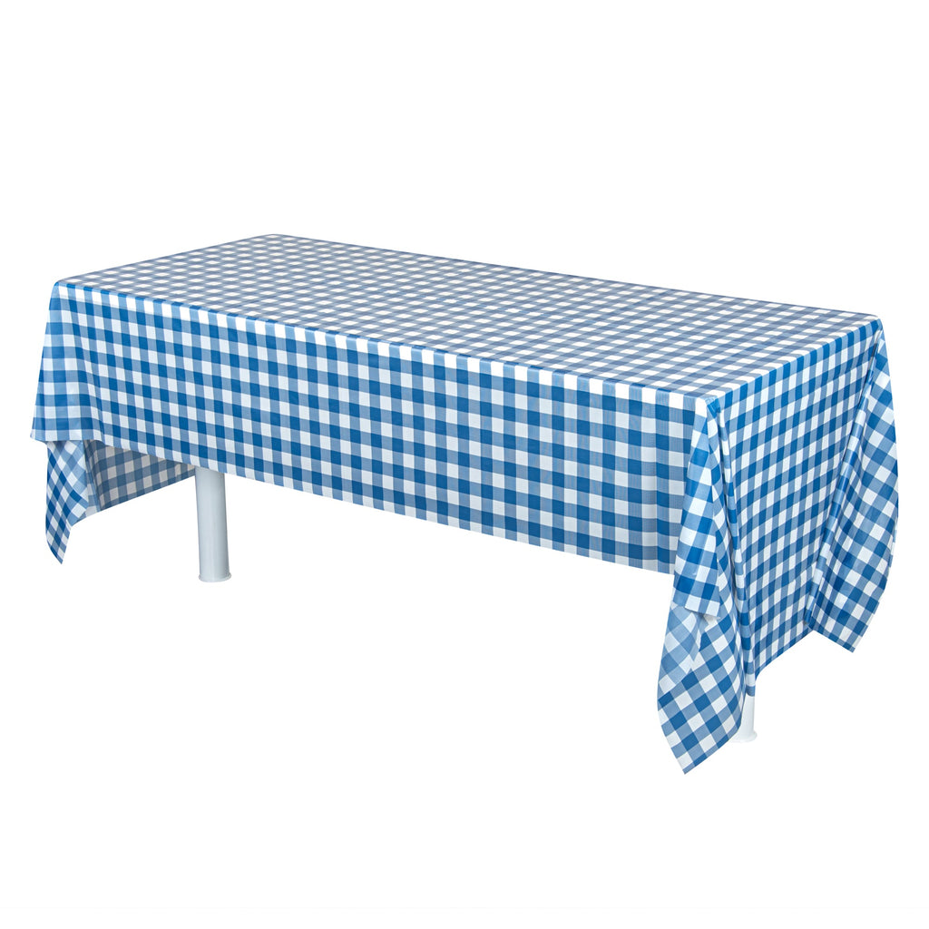 Table Tek Blue Gingham Plastic Table Cover Roll - with Slide Cutter - 100' x 54" - 10 count box