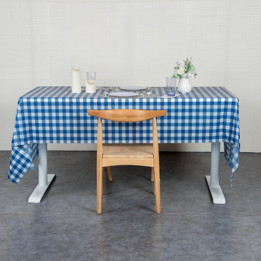 Table Tek Blue Gingham Plastic Table Cover Roll - with Slide Cutter - 100' x 54" - 10 count box