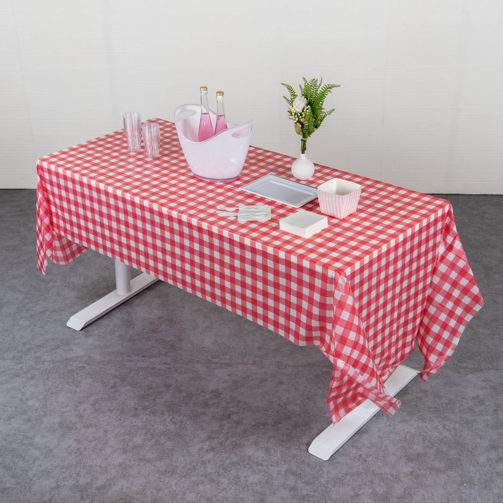 Table Tek Red Gingham Plastic Table Cover Roll - with Slide Cutter - 100' x 54" - 1 count box