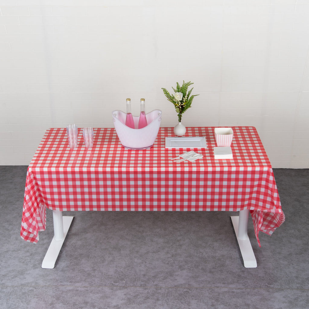 Table Tek Red Gingham Plastic Table Cover Roll - with Slide Cutter - 100' x 54" - 10 count box