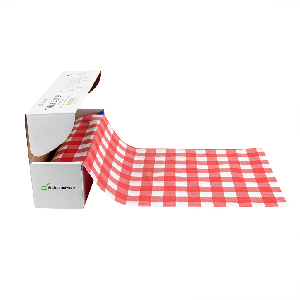 Table Tek Red Gingham Plastic Table Cover Roll - with Slide Cutter - 100' x 54" - 10 count box