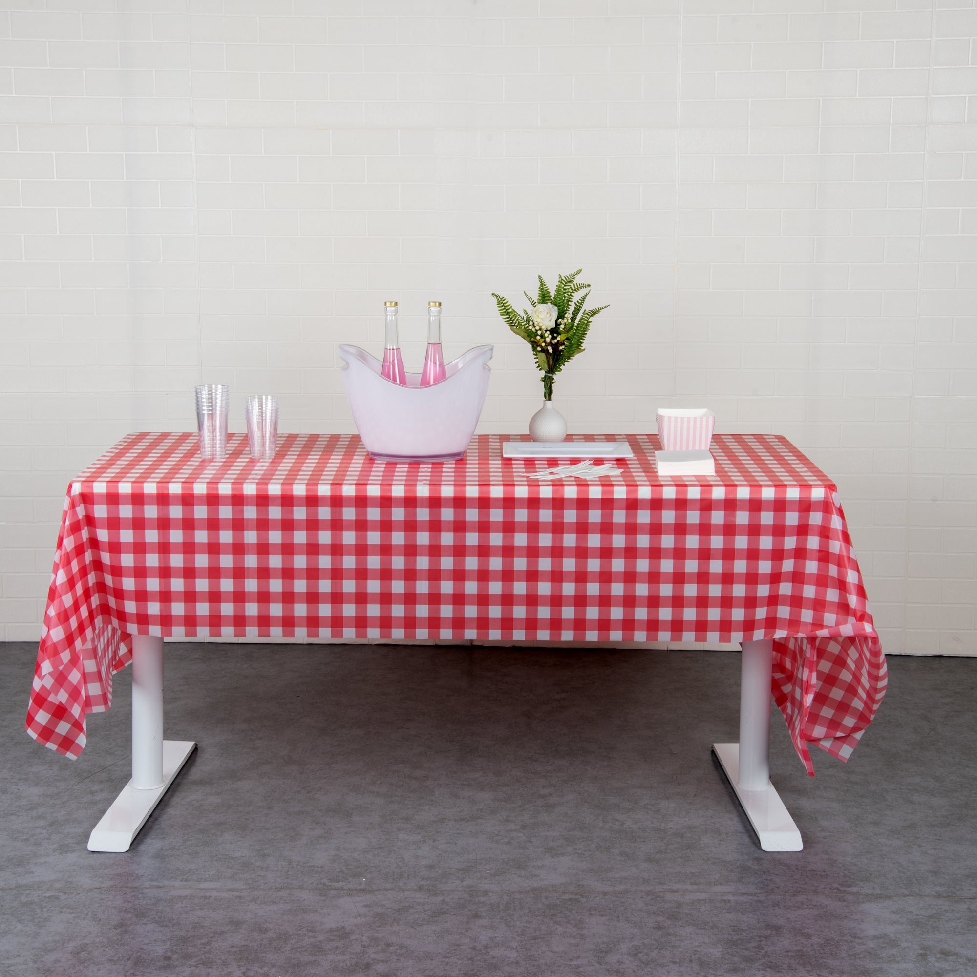 Table Tek Red Gingham Plastic Table Cover Roll - with Slide Cutter - 100' x 54" - 10 count box