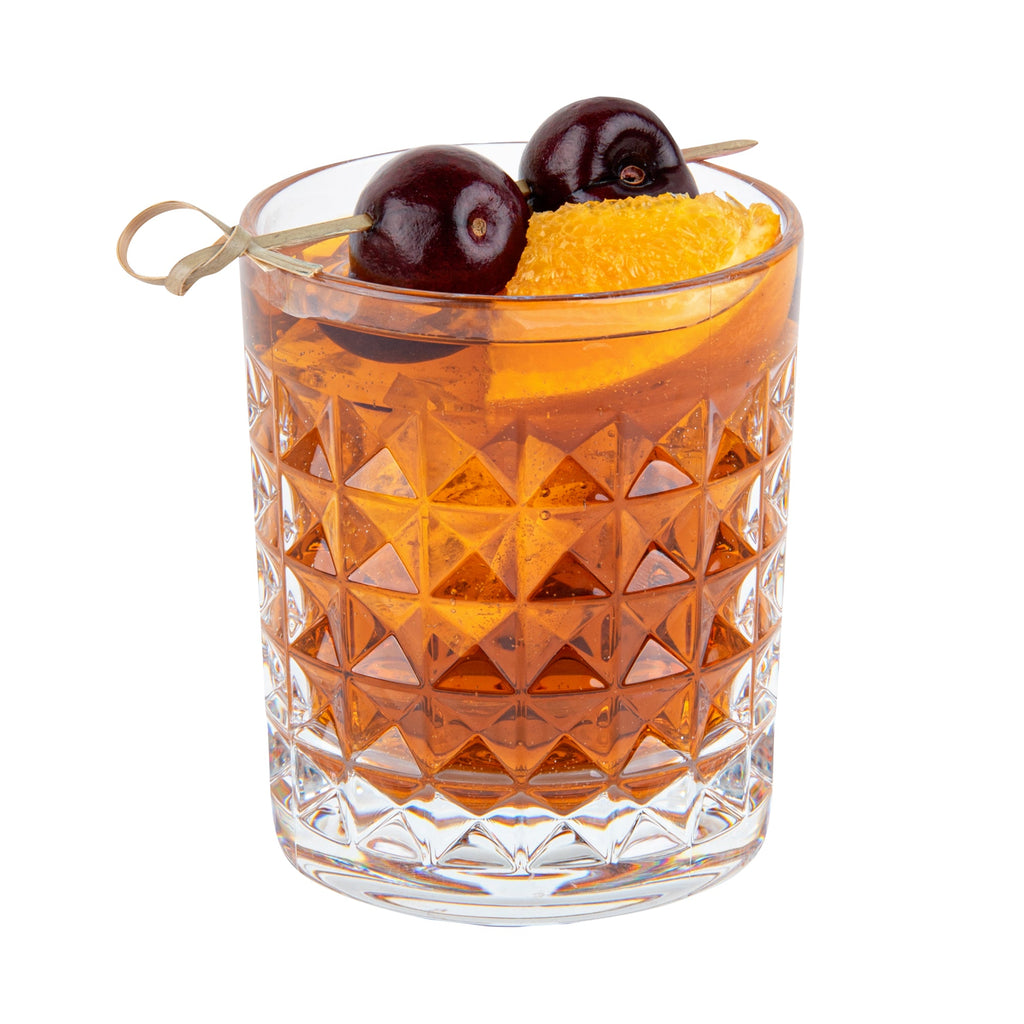 Bev Tek 9 oz Polycarbonate Old Fashioned Glass - Cut Crystal Design - 3 1/4" x 3 1/4" x 3 3/4" - 48 count box