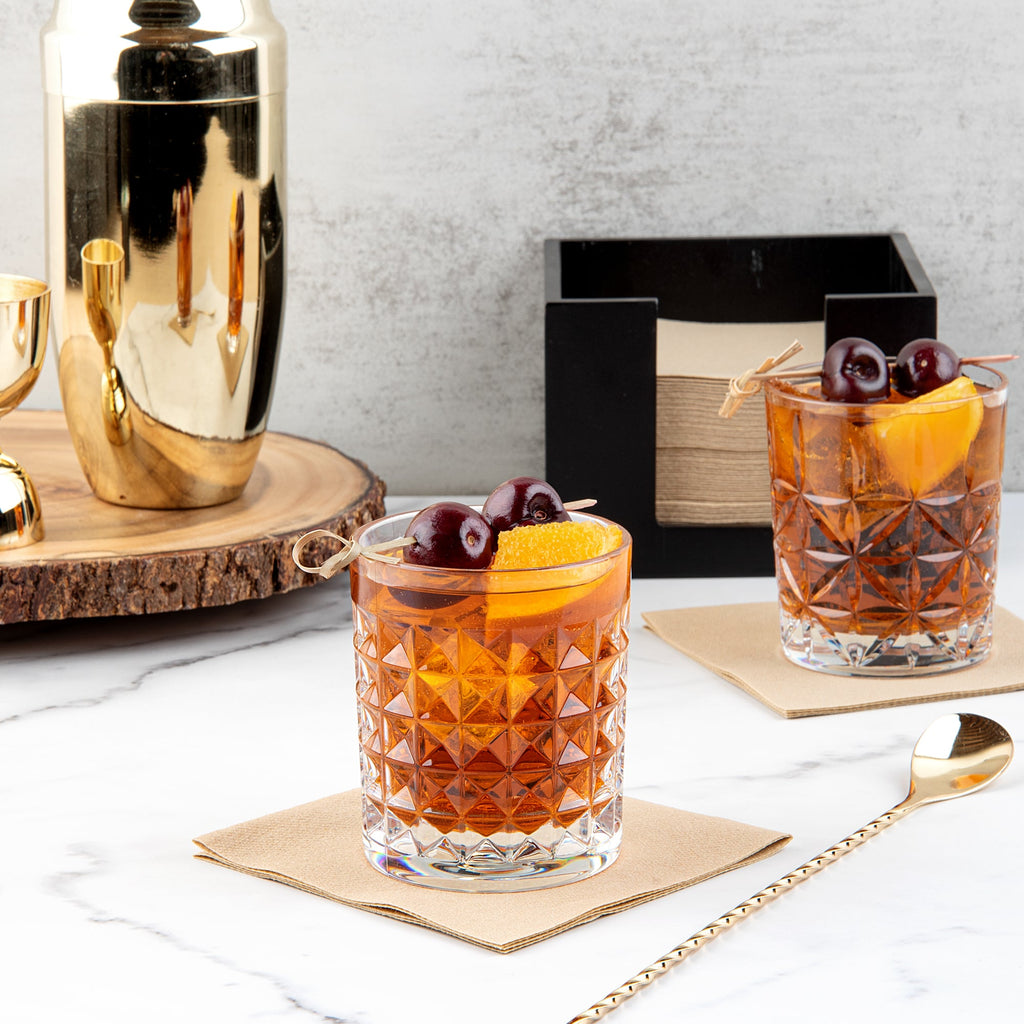 Bev Tek 9 oz Polycarbonate Old Fashioned Glass - Cut Crystal Design - 3 1/4" x 3 1/4" x 3 3/4" - 48 count box