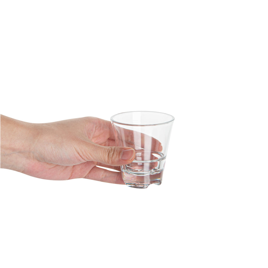 Bev Tek 3 oz Polycarbonate Whiskey Glass - Stackable - 2 1/2" x 2 1/2" x 2 3/4" - 6 count box