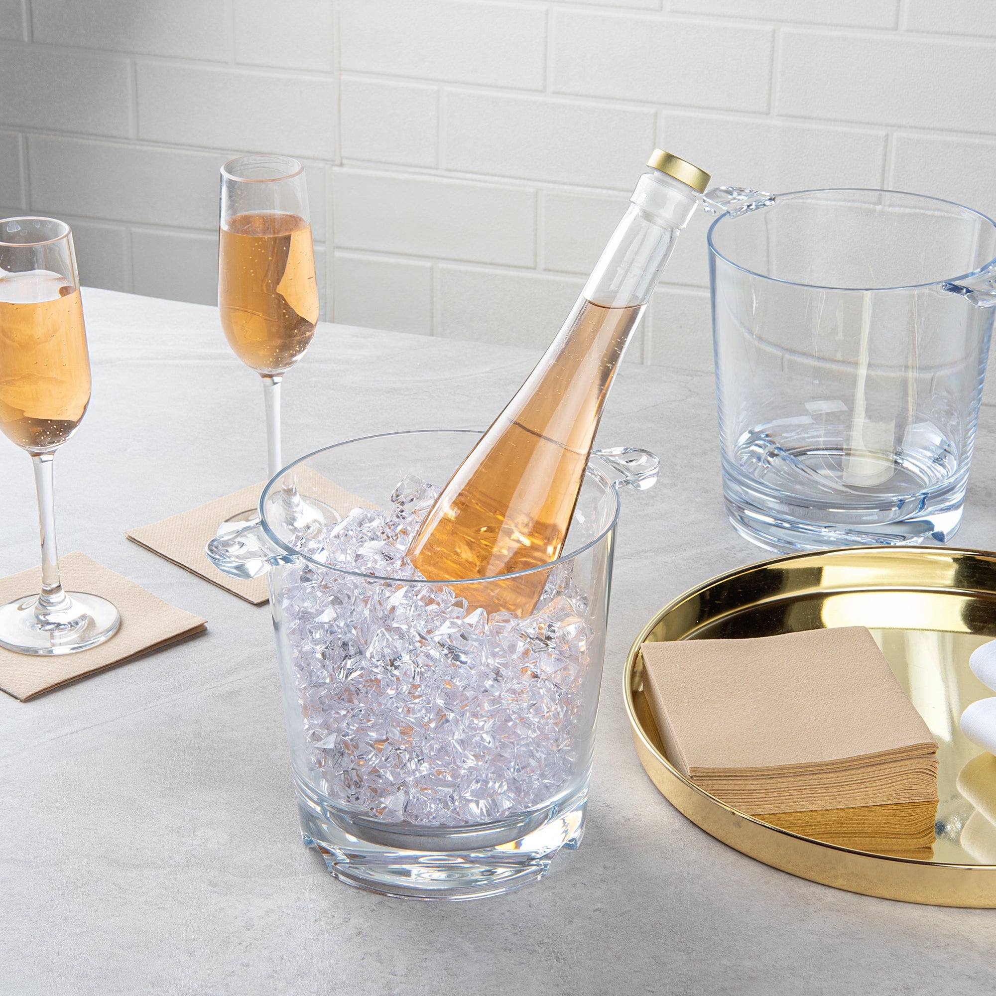 Bar Lux 2.4 qt Clear Plastic Ice / Champagne Bucket - 9" x 6 1/2" x 6 3/4" - 12 count box