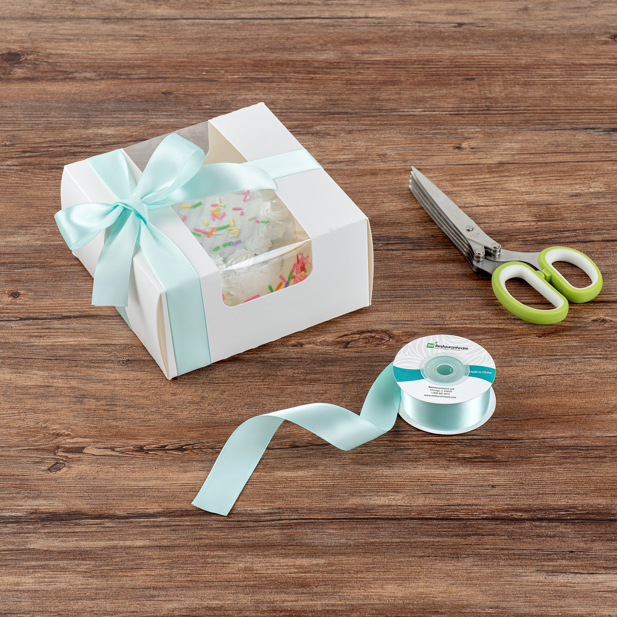 Gift Tek Aqua Blue Polyester Satin Ribbon - Single Face - 1" x 10 yds - 1 count box