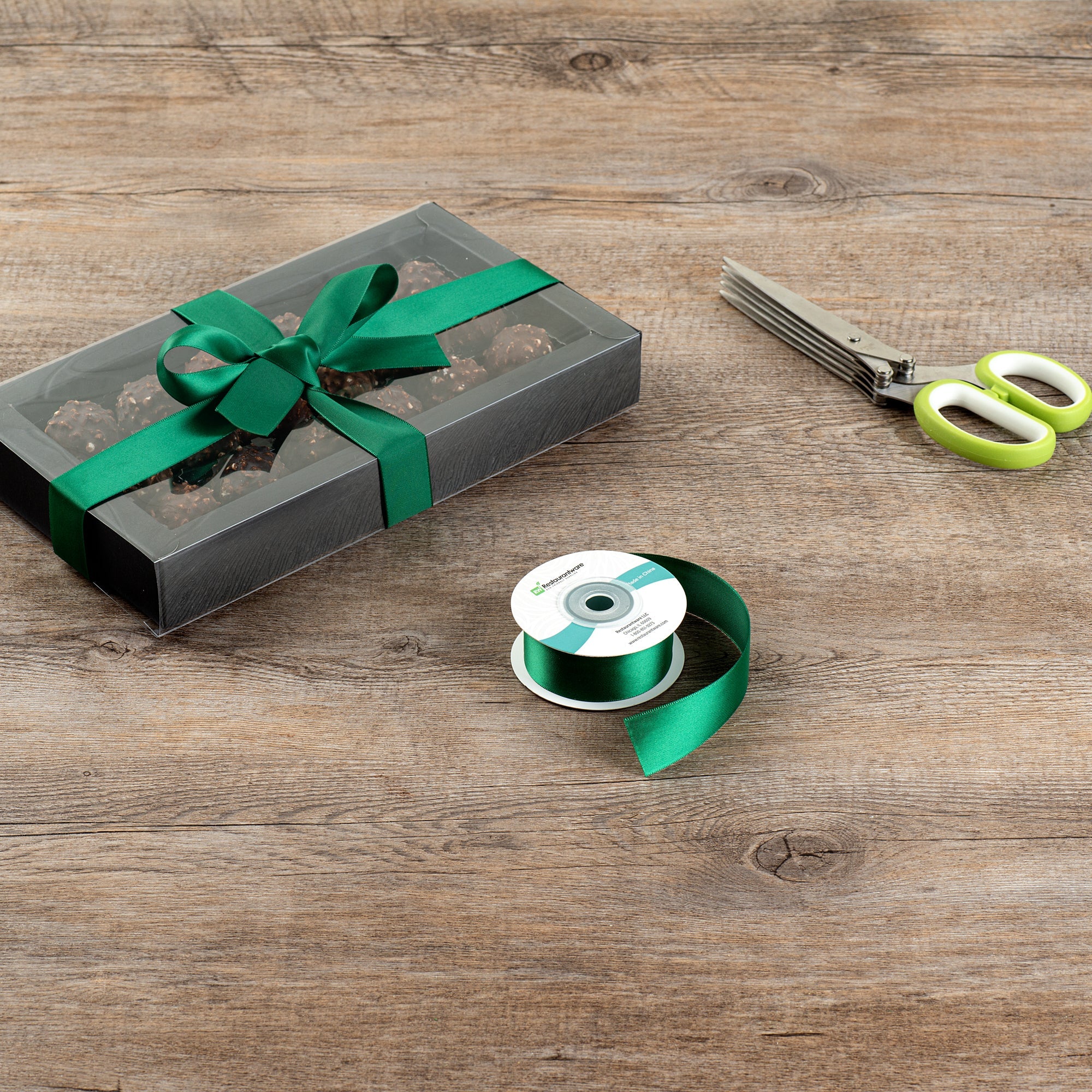 Gift Tek Forest Green Polyester Satin Ribbon - Single Face - 1" x 10 yds - 10 count box
