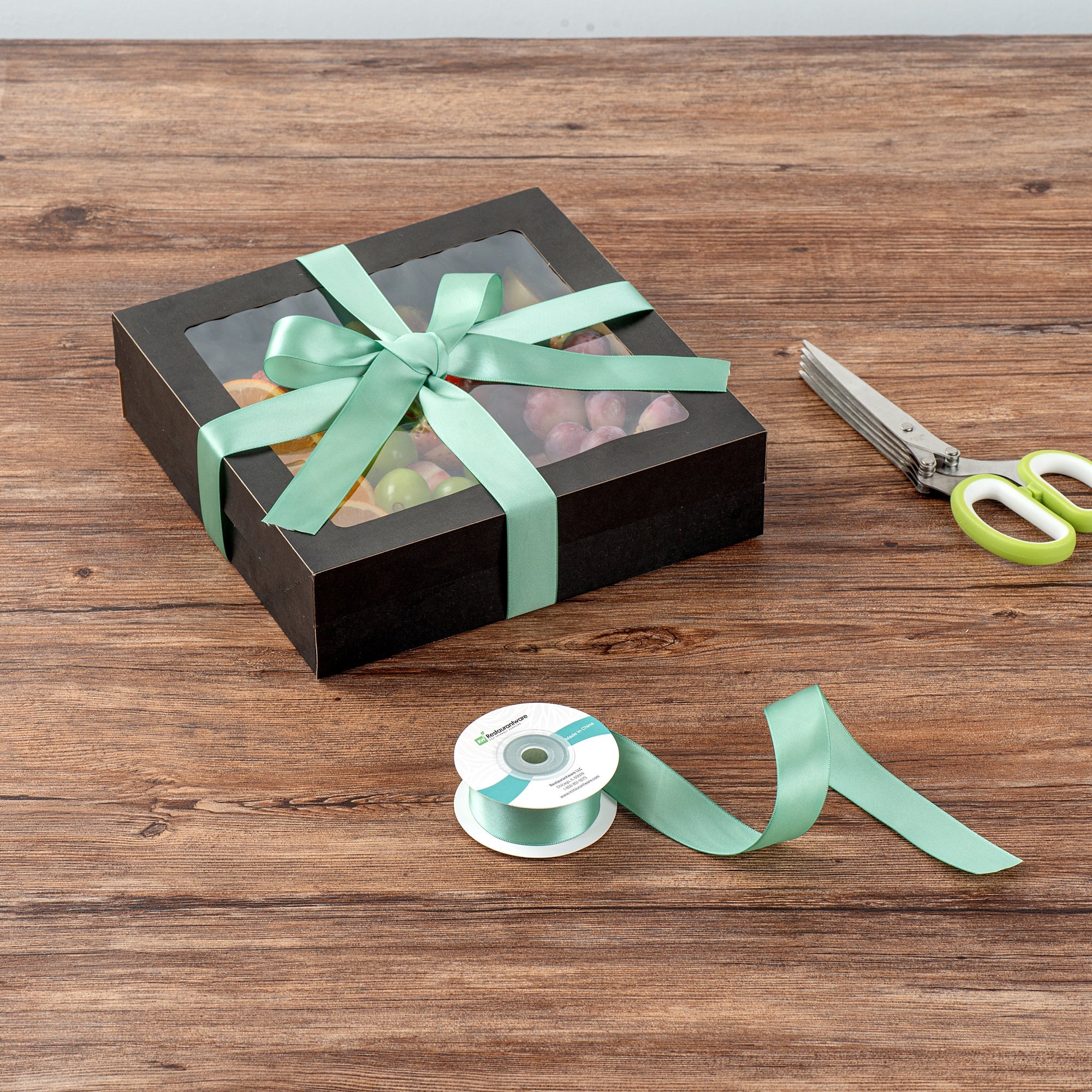 Gift Tek Dark Shale Green Polyester Satin Ribbon - Single Face - 1" x 10 yds - 1 count box