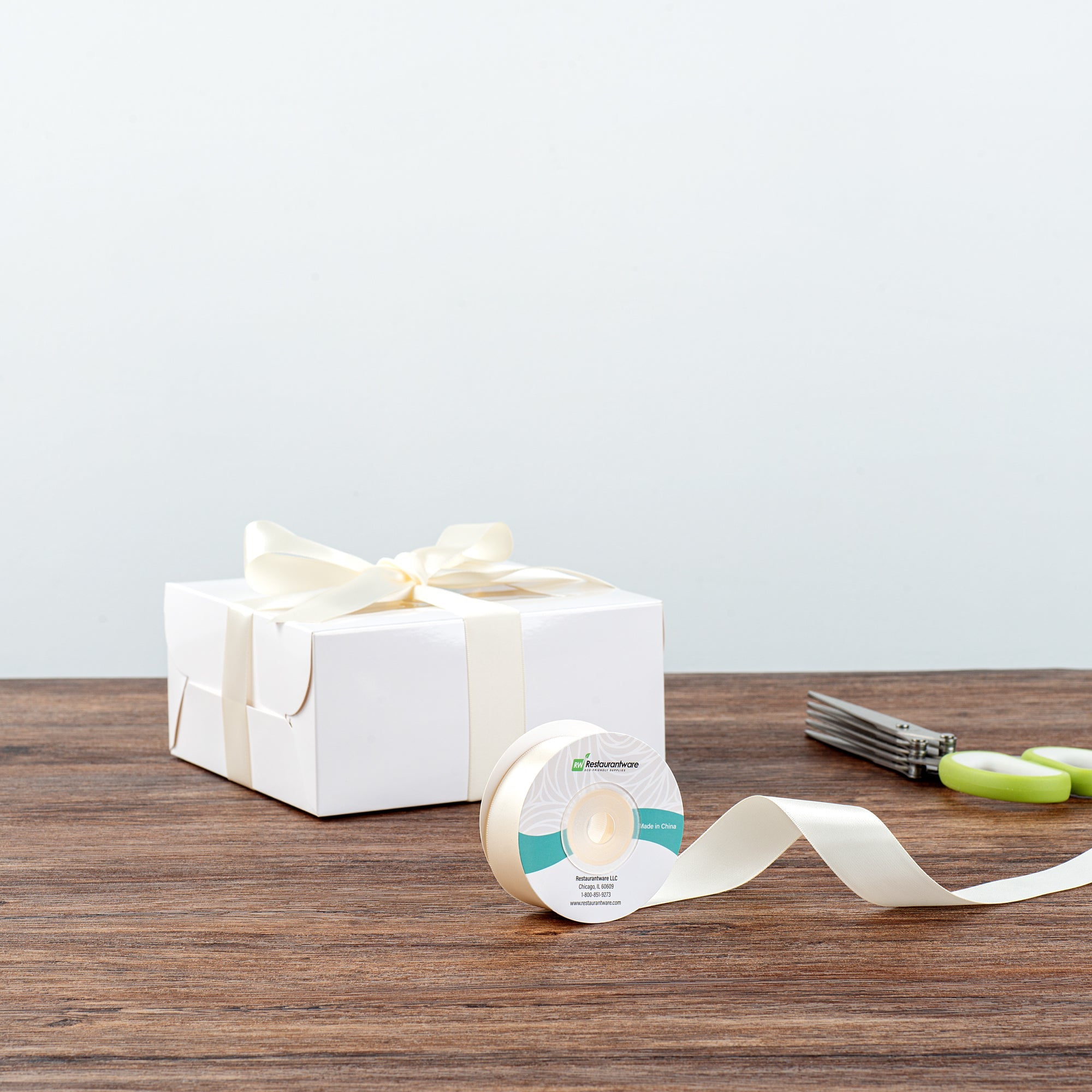 Gift Tek Ivory White Polyester Satin Ribbon - Single Face - 1" x 10 yds - 1 count box