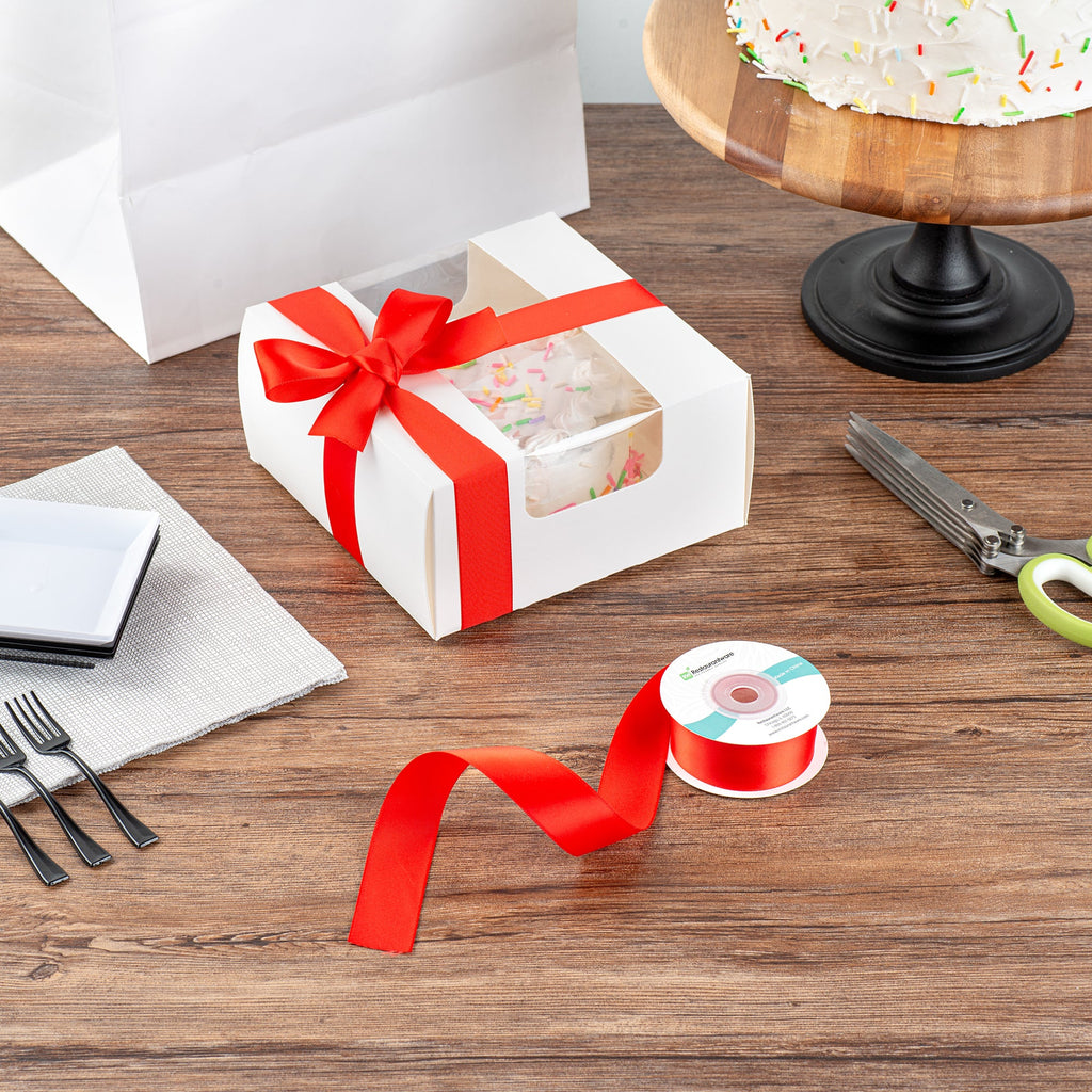 Gift Tek Red Polyester Satin Ribbon - Single Face - 1" x 10 yds - 1 count box