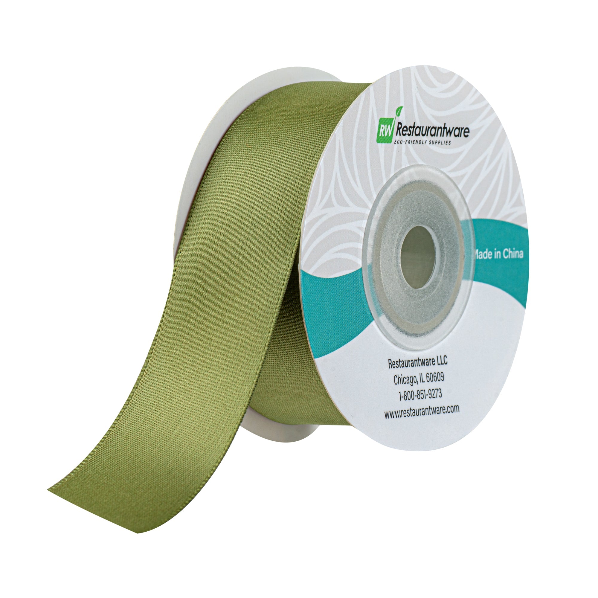 Gift Tek Spring Moss Green Polyester Satin Ribbon - Single Face - 1" x 10 yds - 1 count box