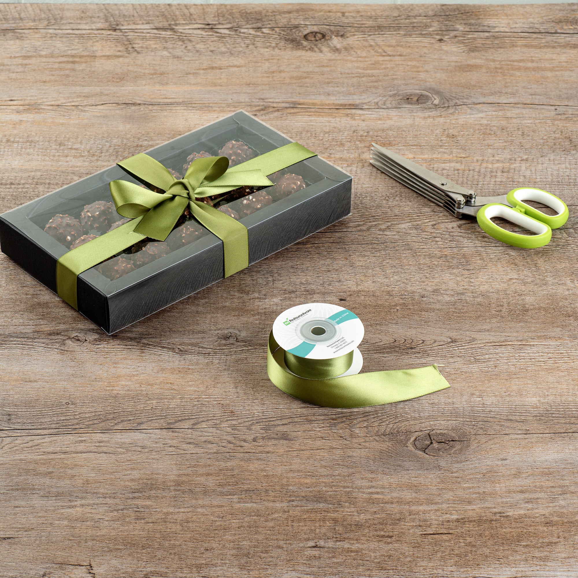 Gift Tek Spring Moss Green Polyester Satin Ribbon - Single Face - 1" x 10 yds - 1 count box