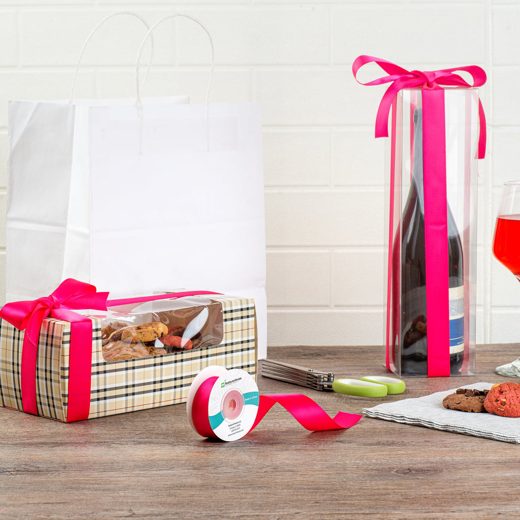 Gift Tek Shocking Pink Polyester Satin Ribbon - Single Face - 1" x 10 yds - 1 count box