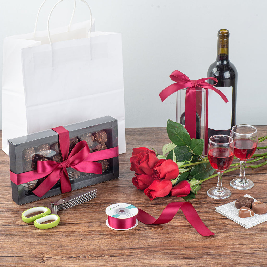 Gift Tek Sherry Red Polyester Satin Ribbon - Single Face - 1" x 10 yds - 1 count box