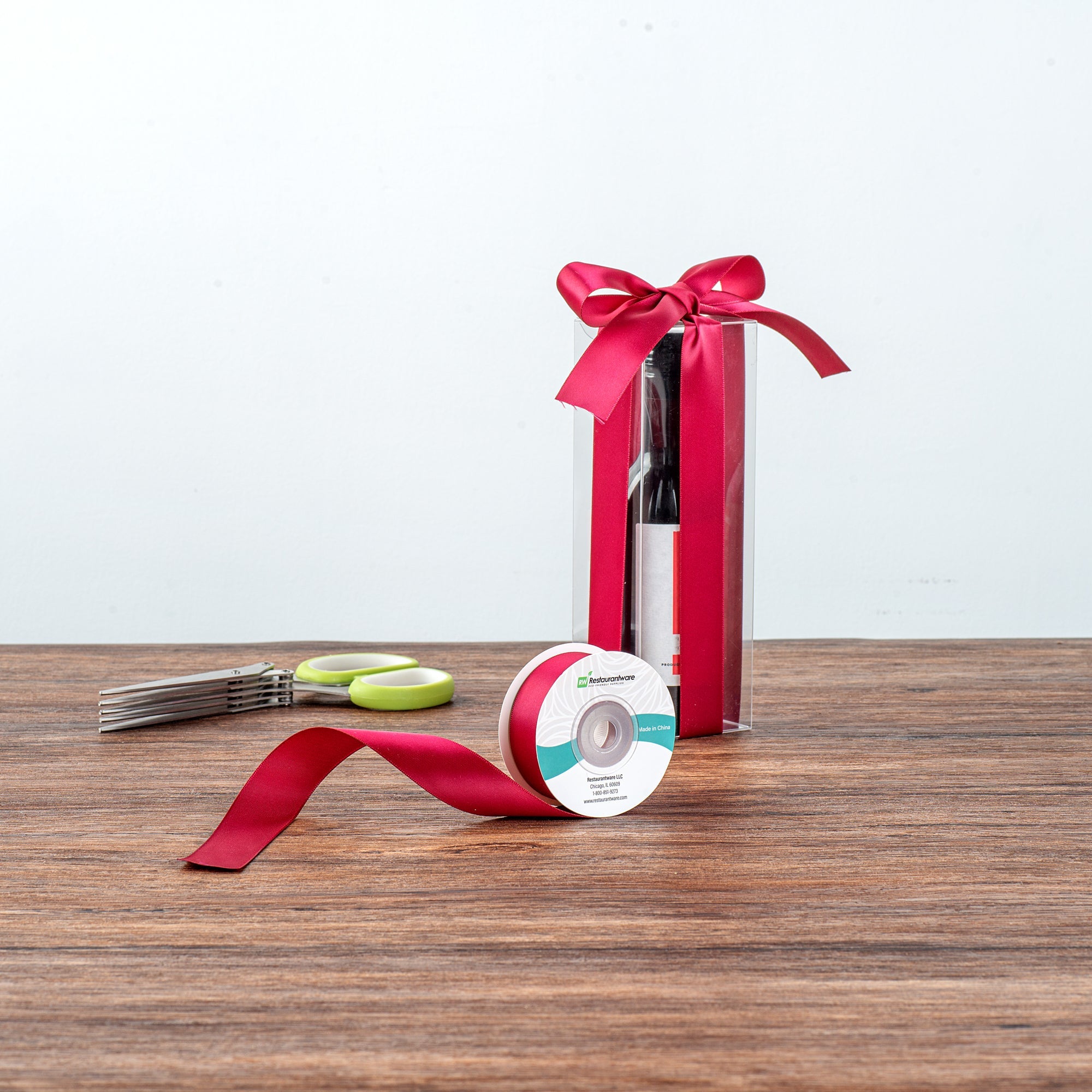 Gift Tek Sherry Red Polyester Satin Ribbon - Single Face - 1" x 10 yds - 10 count box