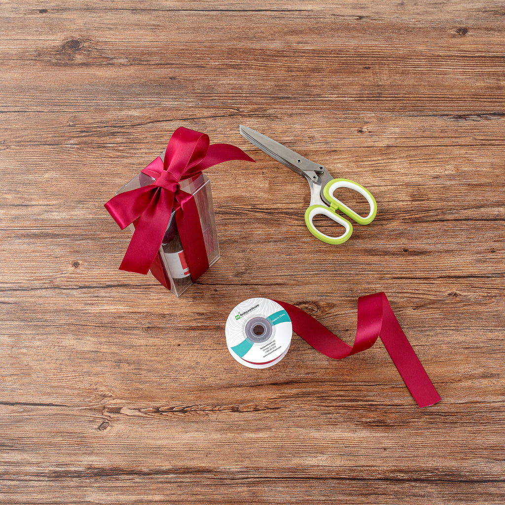 Gift Tek Sherry Red Polyester Satin Ribbon - Single Face - 1" x 10 yds - 10 count box