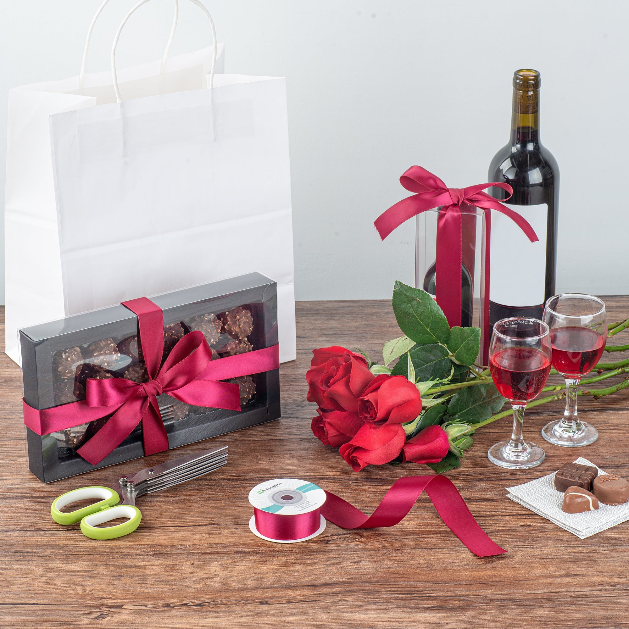 Gift Tek Sherry Red Polyester Satin Ribbon - Single Face - 1" x 10 yds - 10 count box