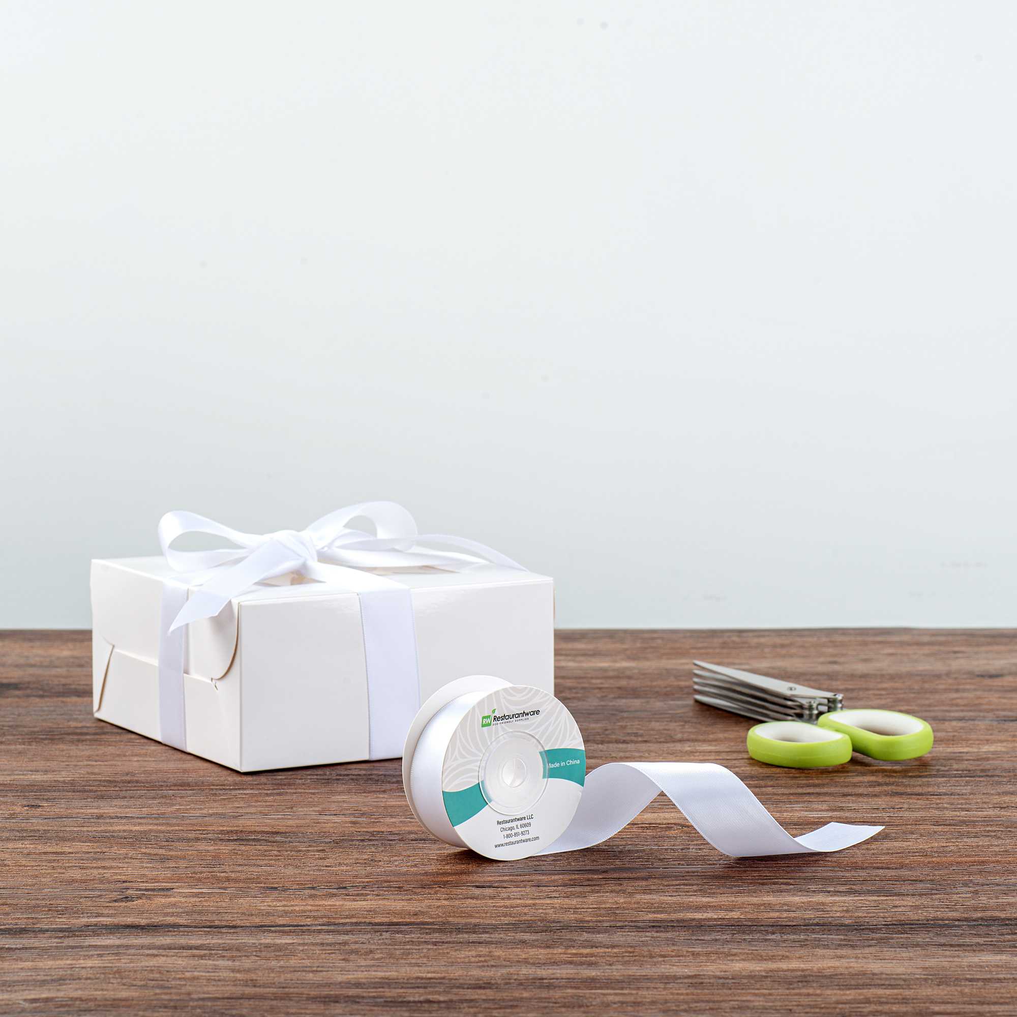 Gift Tek White Polyester Satin Ribbon - Single Face - 1" x 10 yds - 1 count box