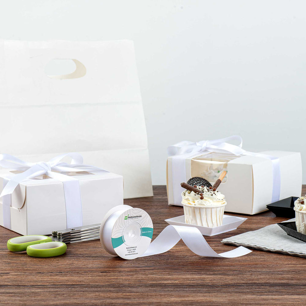 Gift Tek White Polyester Satin Ribbon - Single Face - 1" x 10 yds - 1 count box
