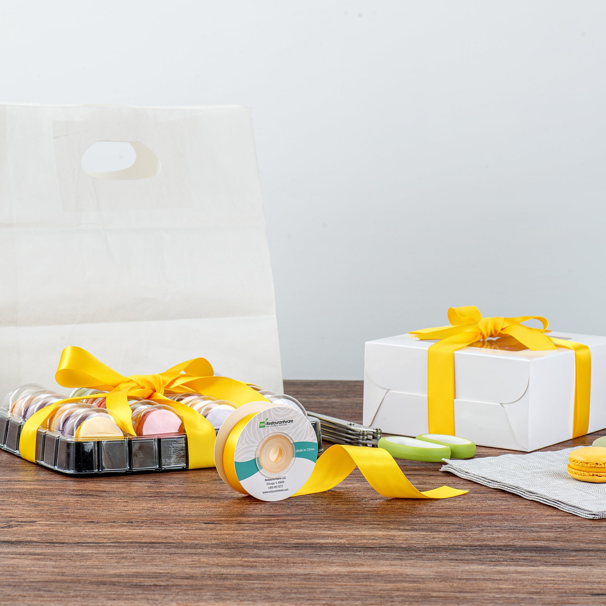 Gift Tek Yellow Polyester Satin Ribbon - Single Face - 1" x 10 yds - 1 count box