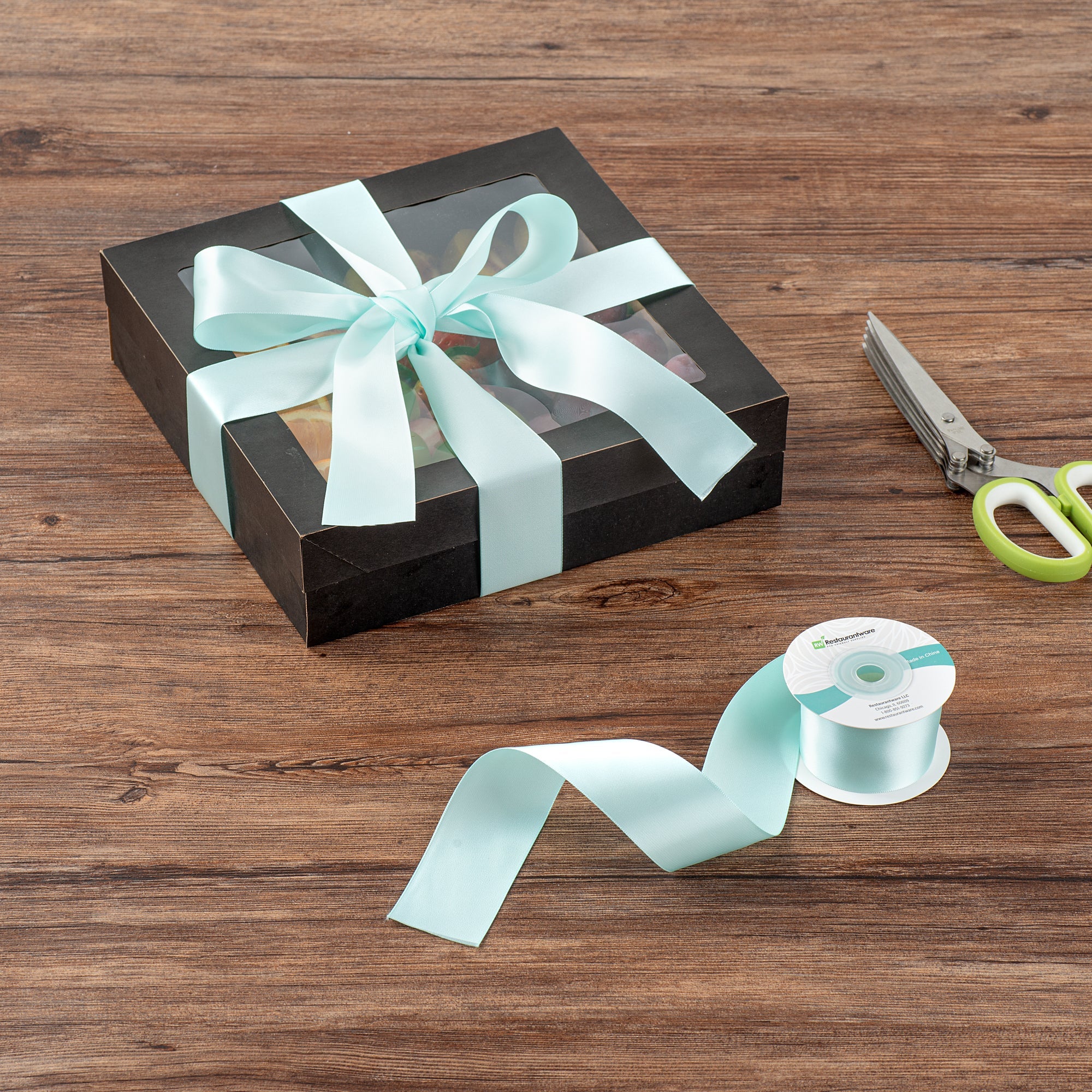 Gift Tek Aqua Blue Polyester Satin Ribbon - Single Face - 1 1/2" x 10 yds - 1 count box