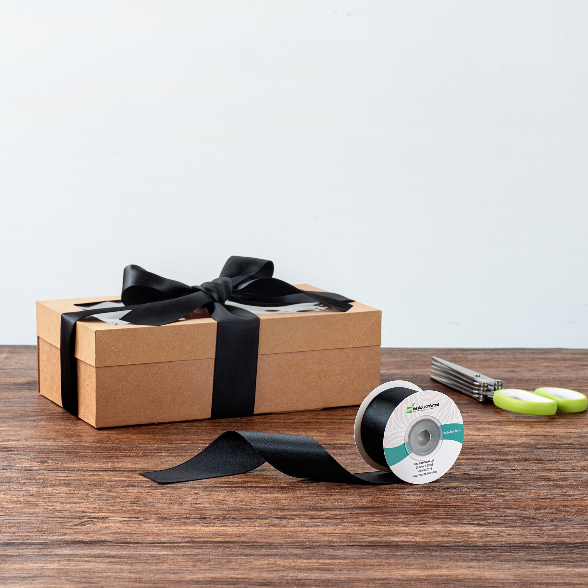 Gift Tek Black Polyester Satin Ribbon - Single Face - 1 1/2" x 10 yds - 1 count box